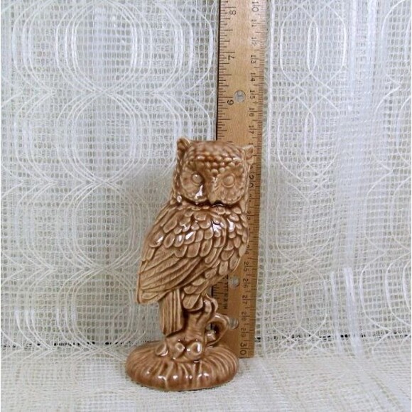 Ceramic Owl Figurine, Handmade Brown Glazed Owl Statue, Owl Decor, Owl Gift - Picture 5 of 6